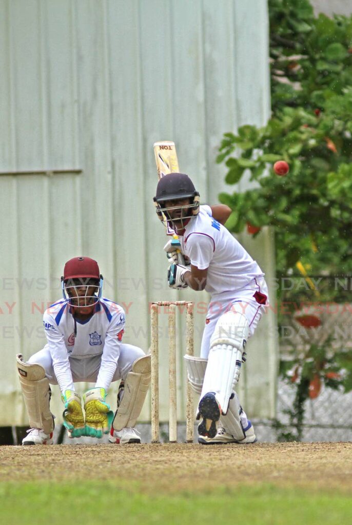 In this January 28, 2020 file photo, Hillview College batsman Travin Mohan is about to play a shot against Naparima College in the PowerGen Secondary Schools Cricket League Premiership 50-over competition, at Lewis Street, San Fernando.  - Marvin Hamilton