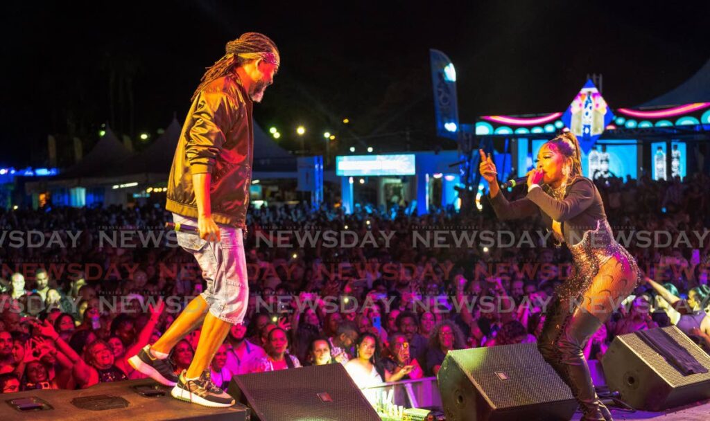 Machel Montano and Patrice Roberts perform on January 28 at CIC's Fete With The Saints at CIC's Grounds, Serpentine Road, St Clair. - Jordon Briggs