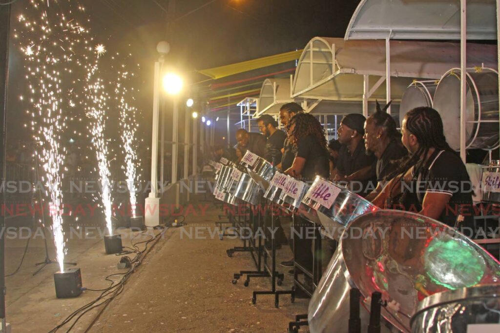 Skiffle Steel Orchestra during Panorama preliminary judging in its panyard, Coffee Street, San Fernando on January 30. The band advanced to the semis and to finals. - Photo by Marvin Hamilton