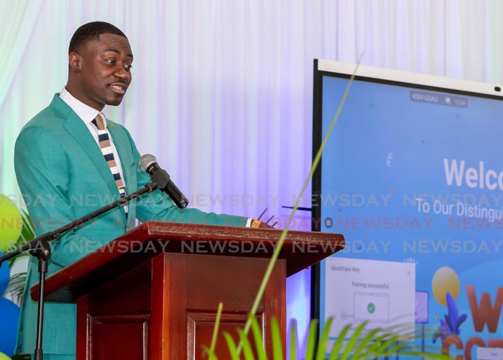 Chief Secretary Farley Augustine on Monday urged Speyside High teachers and students to utilise the new IdeaHub donated by TSTT. - Photo by David Reid