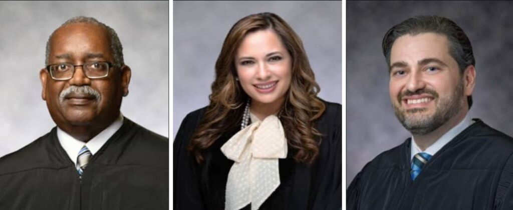 US appeal court judges, from left, Eric W.M Hendon, Monica Gordo and Alexander S. Bokor who upheld another US judge's order disqualifying AG Reginald Armour from representing the TT Govt in the case related to the Piarco Airport Inquiry, in place. - 