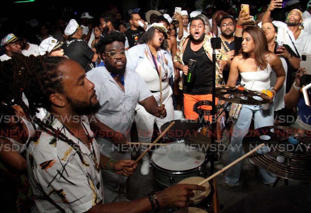 Boom Boom Room TT entertain partygoers at The Lost Tribe Feteyard sailor edition at Furness Ciy Park, Independence Square, Port of Spain on Friday. Photo by Ayanna Kinsale