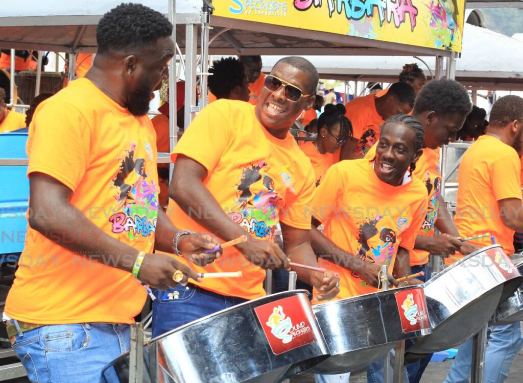 Courts Sound Specialists perform in the medium band category at The Pan Trinbago National Panorama Semi Finals hosted at the Queen's Park Savannah Port of Spain Sunday. - ROGER JACOB