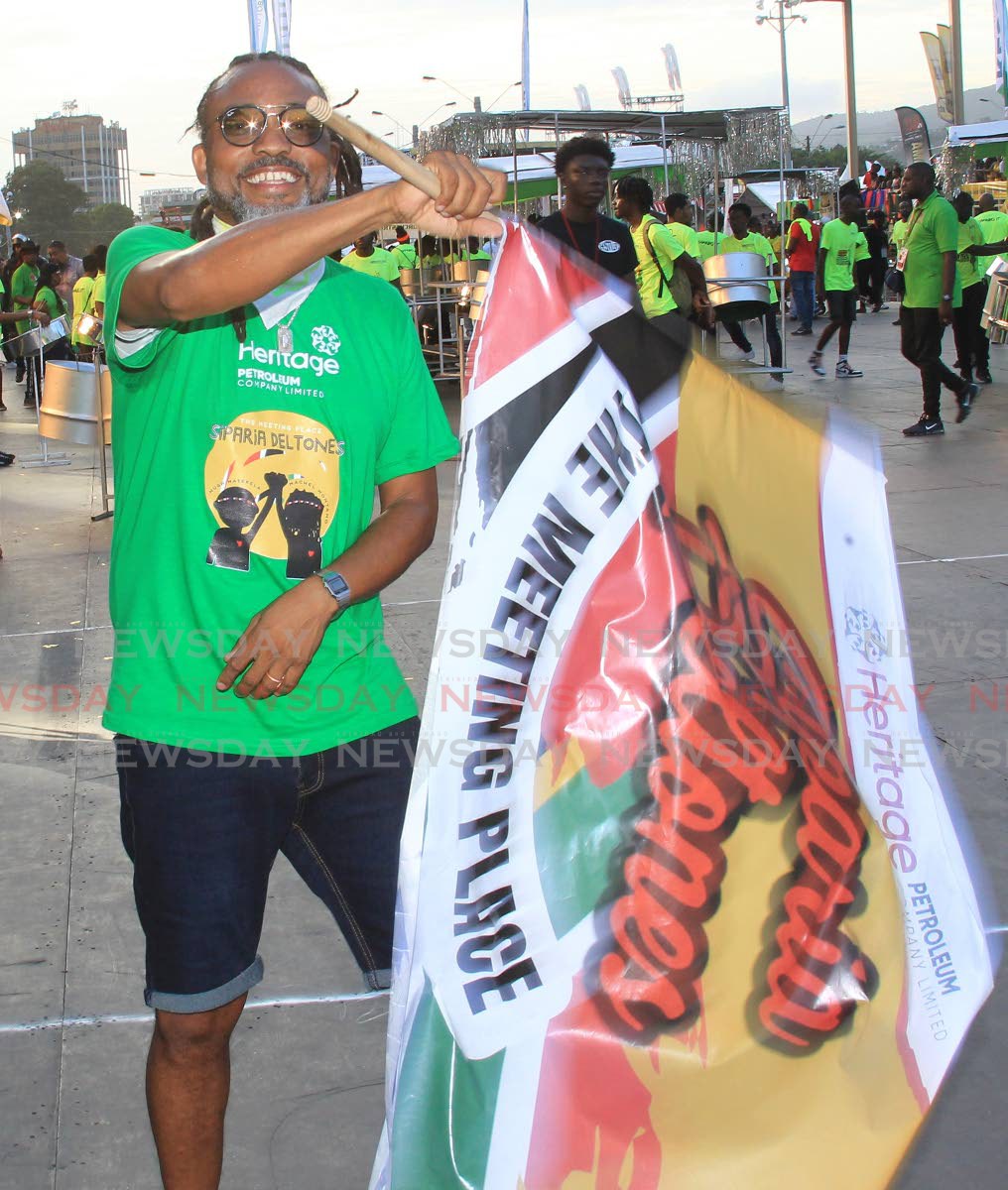 Flag man and Soca Ambassador, Machel Montano, does flagman duties for Siparia Deltones Steel Band at the Pan Trinbago National Panorama Semi Finals hosted at the Queens park Savannah Port of Spain. Sunday February 5, 2023.