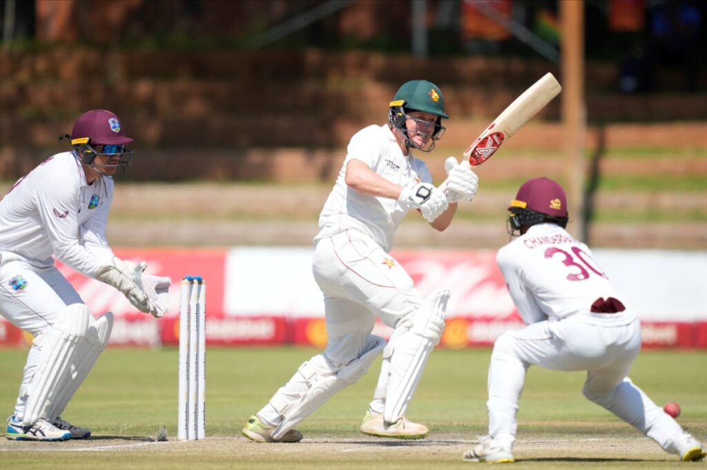 Zimbabwe batsman Garry Balance plays a shot on the fourth day of the firsrt Test against West Indies at Queens Sports Club in Bulawayo, Zimbabwe, on Tuesday. (AP Photo) 