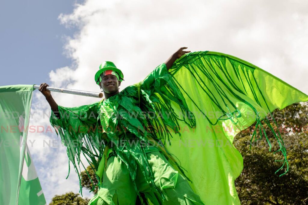 A moko jumbie prowls Woodford Square in Port of Spain on Thursday during the return of bmobile's Soca in bsquare.