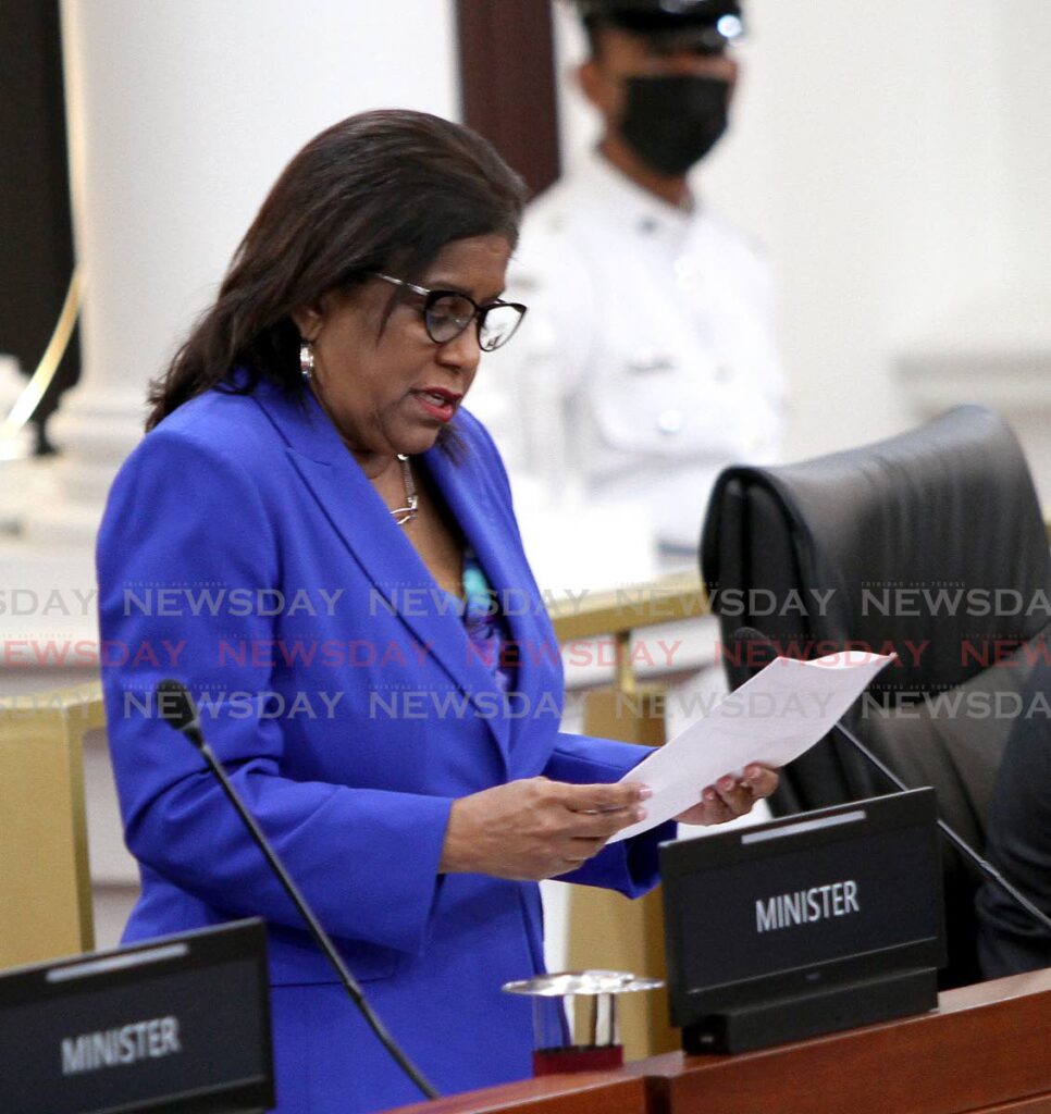 Trade and Industry Minister Paula Gopee-Scoon in Parliament on Friday.  - Photo by Angelo Marcelle