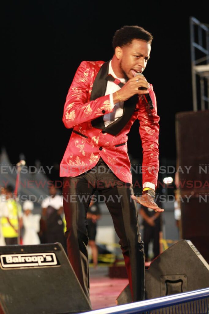 Ta'zyah O'Connor sings Hallelujah during Calypso Fiesta, Skinner Park, San Fernando on Saturday. O'Connor made it to the finals of the Calypso Monarch competition. - Lincoln Holder