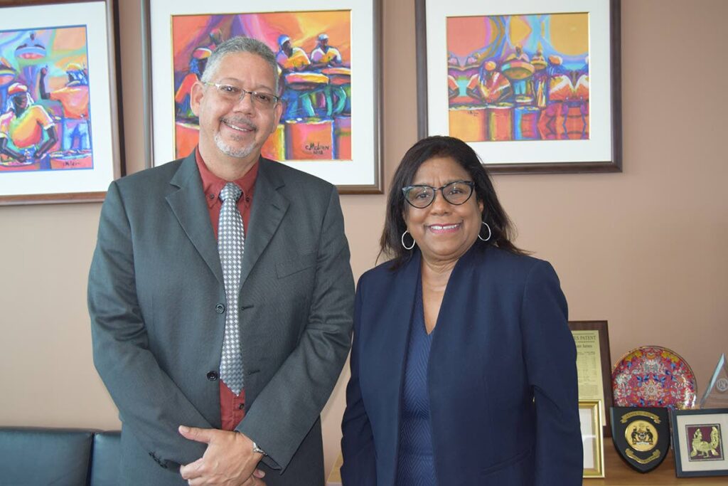 Chamber of Industry and Commerce CEO Stephen De Gannes with Trade and Industry Minister Paula Gopee-Scoon following their meeting earlier this week. PHOTO COURTESY TRADE AND INDUSTRY MINISTRY - MoTaI