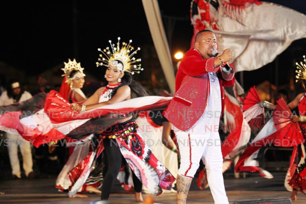 Chutney Soca Monarch winner Daddy Chinee (Ricardo Melville), of Pleasantville, San Fernando during his performance of We are One at the finals of the Chutney Soca Monarch at Skinner Park, San Fernando on Friday. - Lincoln Holder