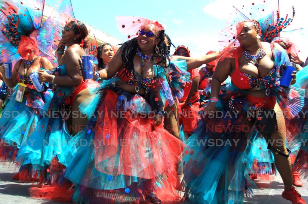 Masqueraders from Lost Tribe's 202WE, at the Queen's Park Savannah, Port of Spain, on Tuesday. Photo by Ayanna Kinsale