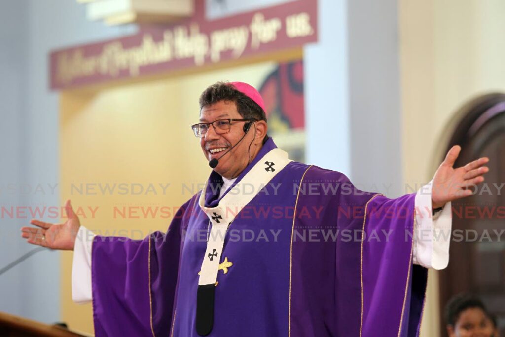 Archbishop Jason Gordon officiating at Ash Wednesday Lenten mass at Our Lady of Perpetual Help, Harris Promenade, San Fernando.  Photo by Lincoln Holder