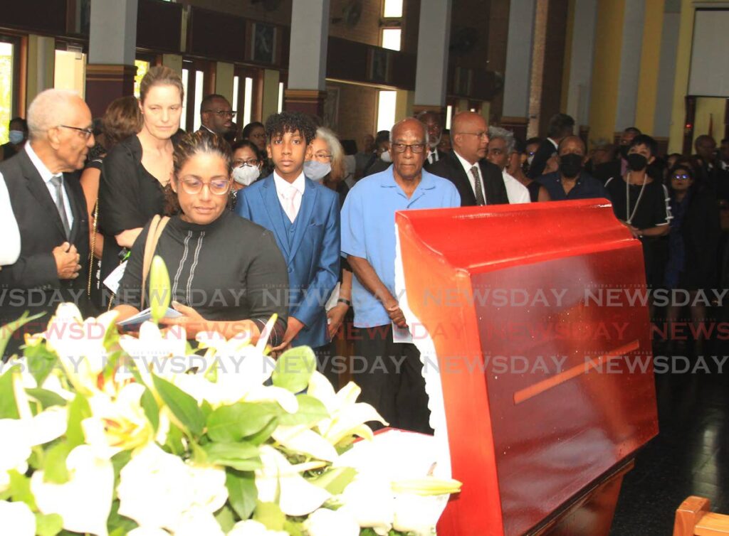 Family and friends of Duncan Byam view his body during his funeral service at the St. Finbar's RC Church, Diego Martin. 2023.02.23 - Photo by Ayanna Kinsale