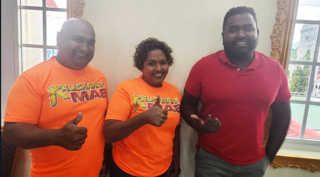 Leaders of San Fernando Carnival's Band of the Year 2023, Ivan Kalicharan, from left, Sterling Mahase, Ayana Kalicharan Mahase and Aaron Kalicharan. - 