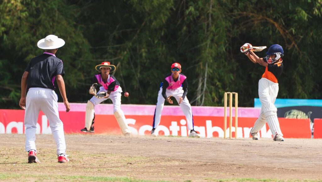 A South East batsman plays a shot against East in the Scotiabank NextGen Under-15 semis in Couva on Friday.  - 