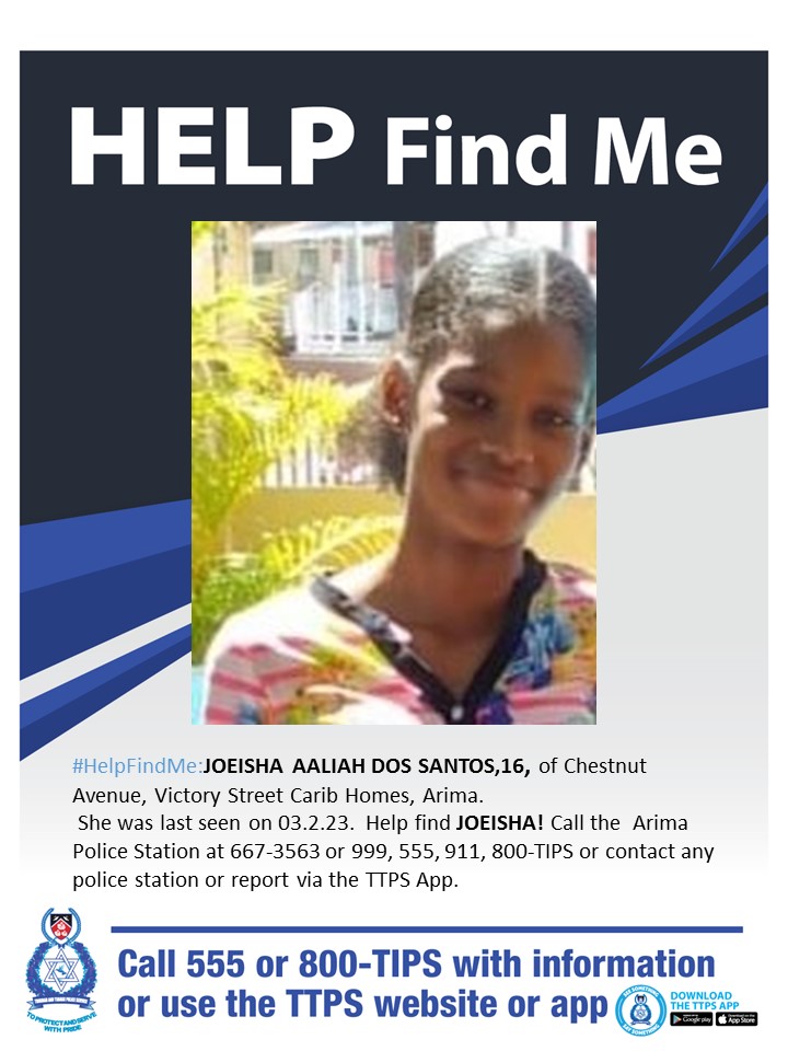 MISSING: Joeisha Dos Santos, 16, Chestnut Avenue, Victory Street Carib Homes, Arima.