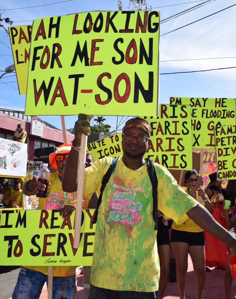 A masquerader from the band Anton and Lolita's presentation of Long Live Soca at Couva J'Ouvert celebrations on Monday.