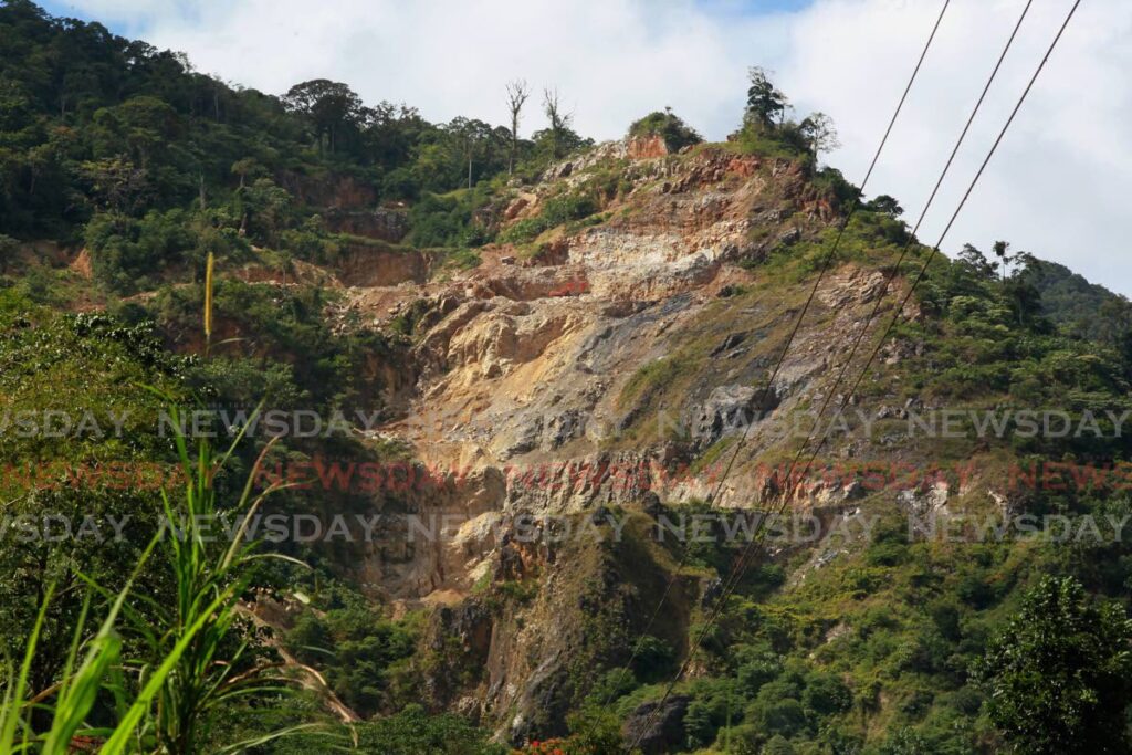 Quarrying activity in the hills, along the Blanchisseuse Road in Blanchisseuse, where the bedrock layer is now exposed for the extraction of aggregate construction material. File photo by Roger Jacob -