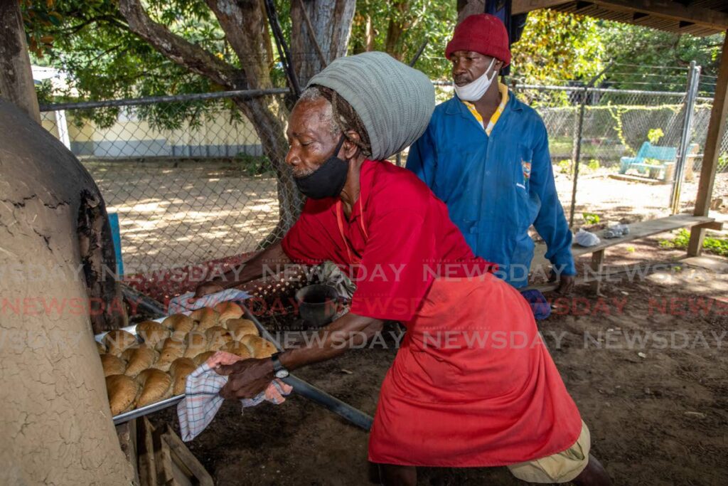 Lennard Duncan removes finished coconut tarts from the dirt oven in Castara. FILE PHOTO/JEFF MAYERS  - 