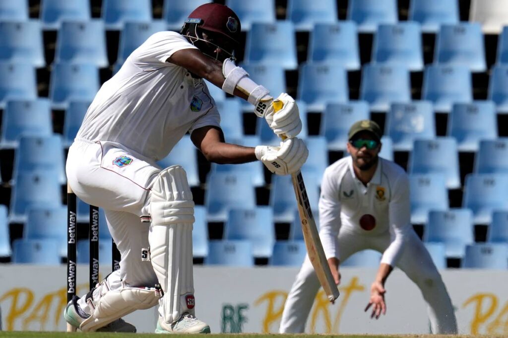 West Indies's batsman Raymon Reifer plays a shot during the second day of the 1st Test vs South Africa, at Centurion Park in Pretoria, South Africa, Wednesday. (AP)