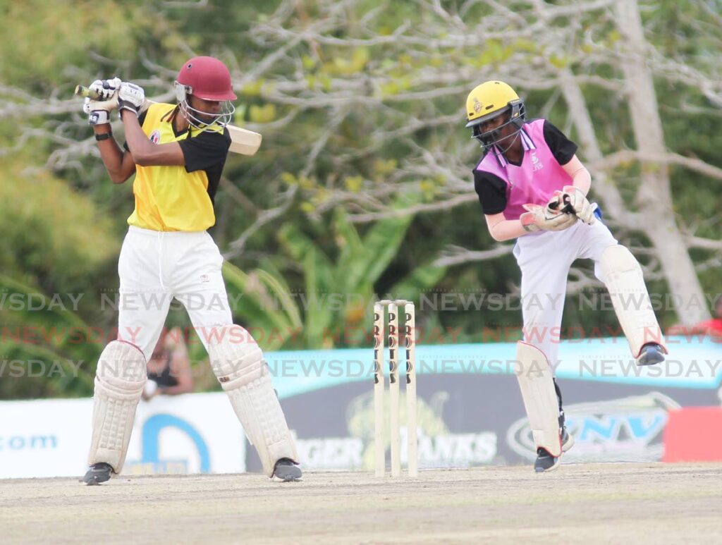 Central Zone batsman Darius Batoosingh bats during the match against East Zone in the Scotiabank U15 cricket finals at the National Cricket Centre, Couva, on Wednesday. - Lincoln Holder