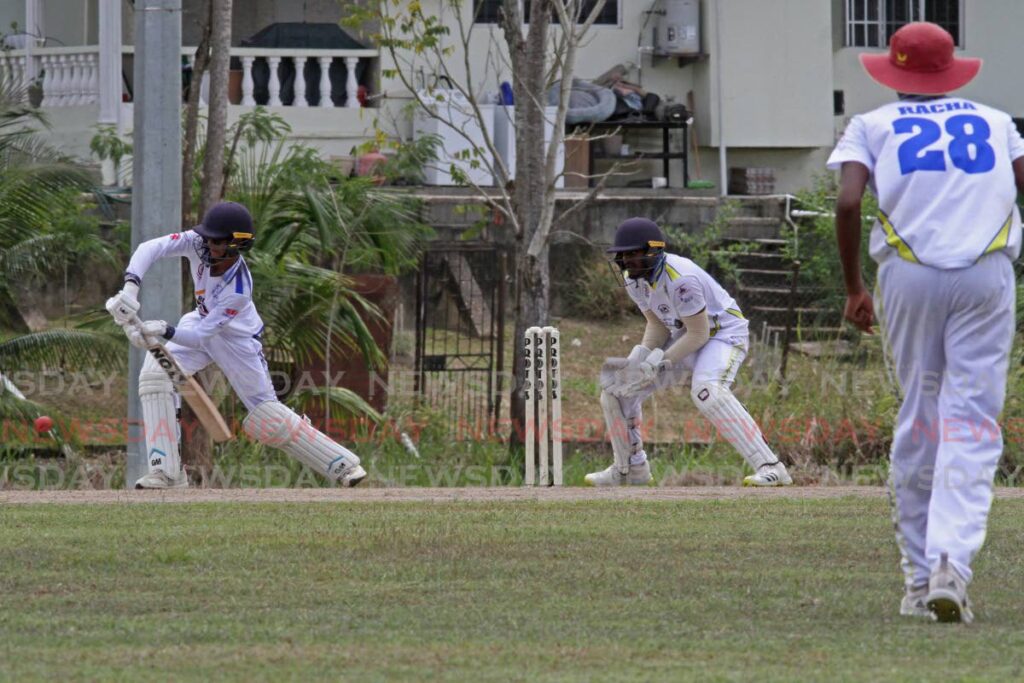 Naparima College batsman Jonathan Ramnarace prepares to play a shot against Presentation College San Fernando, during the SSCL Round 7 premier division match,at Union Hall Grounds, San Fernando, on Tuesday. Photo by Marvin Hamilton