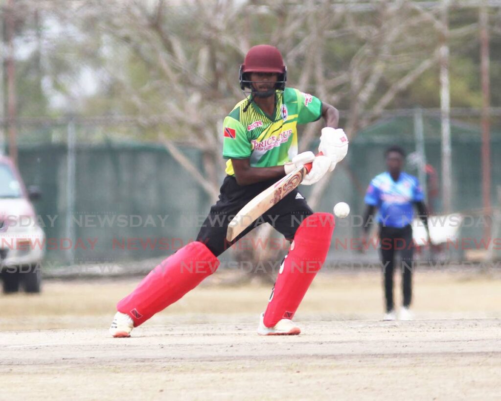 Brendon Boodoo looks on after playing a shot during the North/South Classic, at the National Cricket Centre, Couva, on Wednesday.  - Lincoln Holder