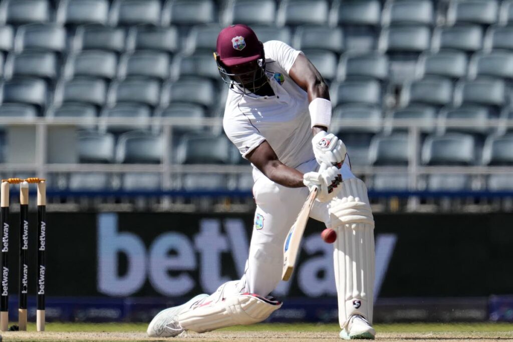 West Indies' Jason Holder plays a stroke shot during the second day of the second Test against South Africa, at the Wanderers Stadium in Johannesburg, South Africa, on Thursday.  - AP Photo