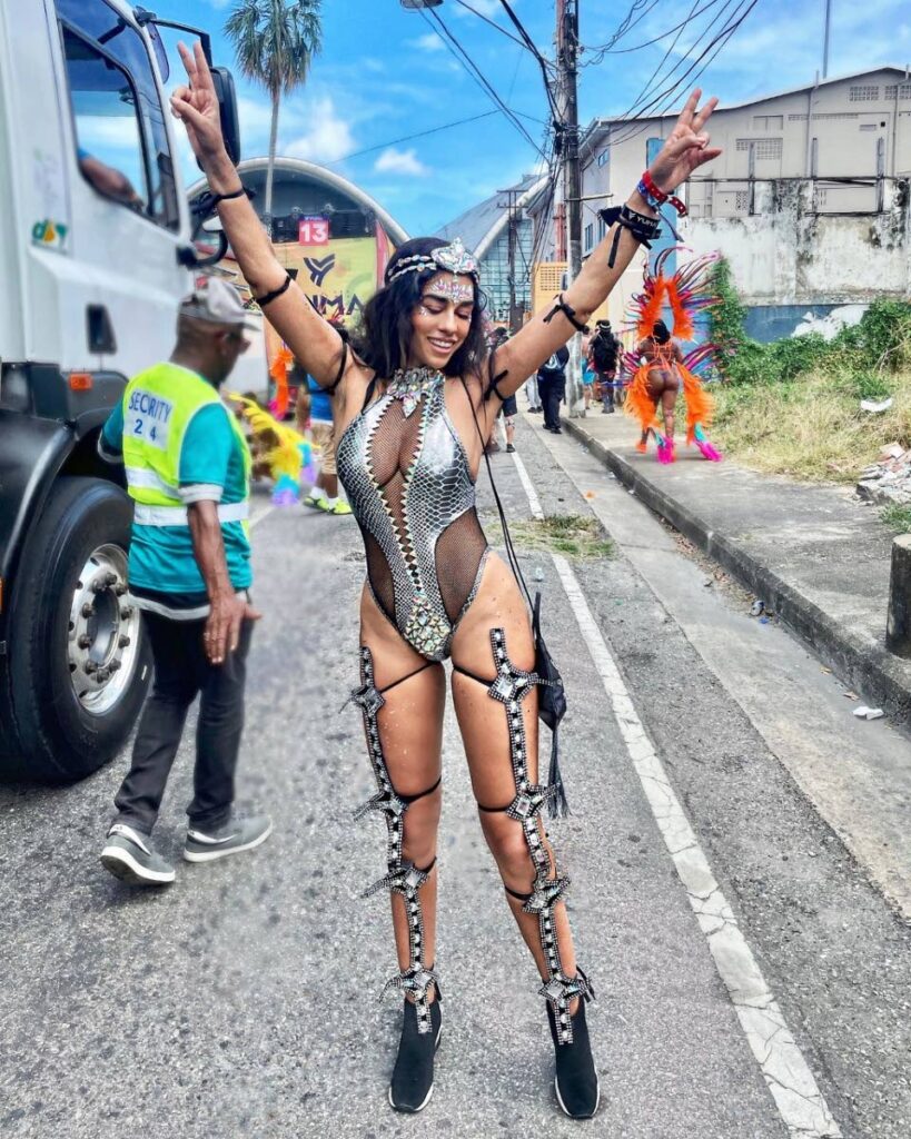Sharon Carpenter enjoys herself on the road with mas band Yuma on Carnival day. Courtesy Overtime Media