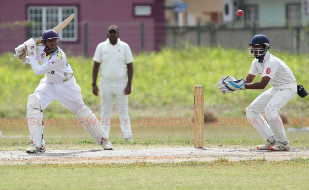 Presentation College San Fernando batsman Riyaad Mohammed bats against Vishnu Boys  College, during the Secondary Schools Cricket league match, at the Avidesh Samaroo Grounds, Endeavour, Chaguanas, on Tuesday.   - Lincoln Holder