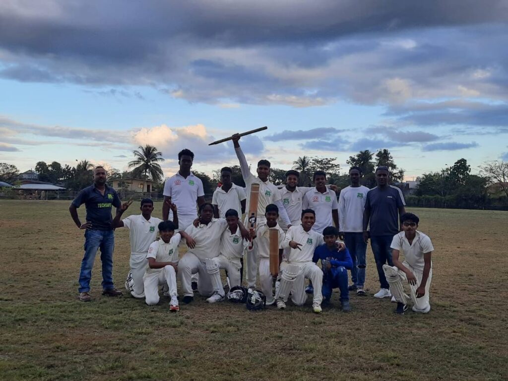 Members of the Princes Town West Secondary School celebrate the school's return to the top tier of the Secondary Schools Cricket League in March 2023.  - Photo courtesy Princes Town West Secondary