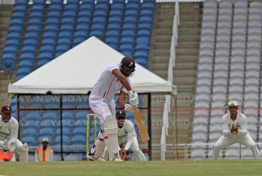 TT Red Force batsman Jyd Goolie bats during the CWI Regional Four Day match against Guyana Harpy Eagles, on March 16, at the Brian Lara Cricket Academy, Tarouba.  - Marvin Hamilton