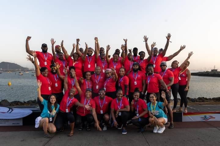 TOBAGO PRIDE: Members of the Oceanus Dragon Boat Club, from Tobago, celebrate as they won the 2000m mixed race at the Pan American Club Crew Championship in Panama City on Friday.  - 