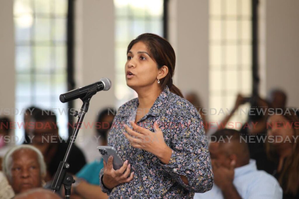 UNC senator Jayanti Lutchmedial speaking at the Regulated Industries Commission public consulaltion on the proposed T&TEC rate increase at the San Fernando Community Centre on Saturday. - Lincoln Holder