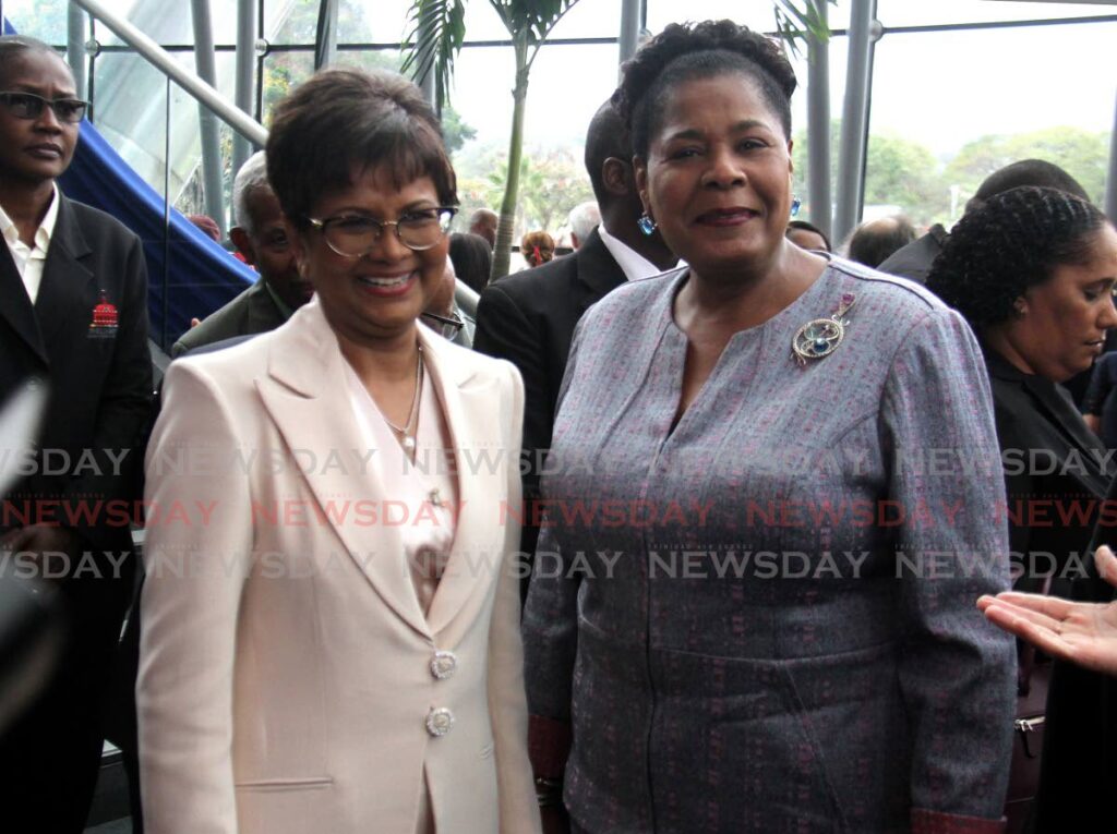 President Christine Kangaloo, left, and the country's sixth President Paula-Mae Weekes at a reception after Kangaloo took office on March 20.  - Ayanna Kinsale