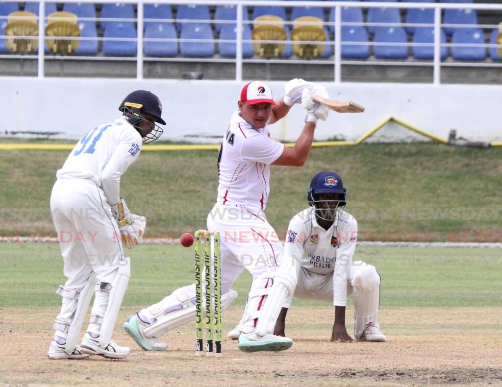 TT Red Force batsman Joshua Da Silva plays a shot during the CWI Regional Four Day match against Barbados Pride, on Wednesday, at the Queen’s Park Oval, St Clair.  - Ayanna Kinsale
