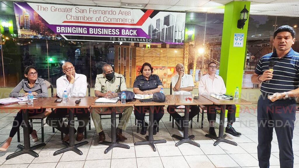 Businessman Neil Mohommed make an address at the Greater San Fernando Chamber of commerce meeting with stakeholders at RRM plaza San Fernando.  - Photo by Yvonne Webb 