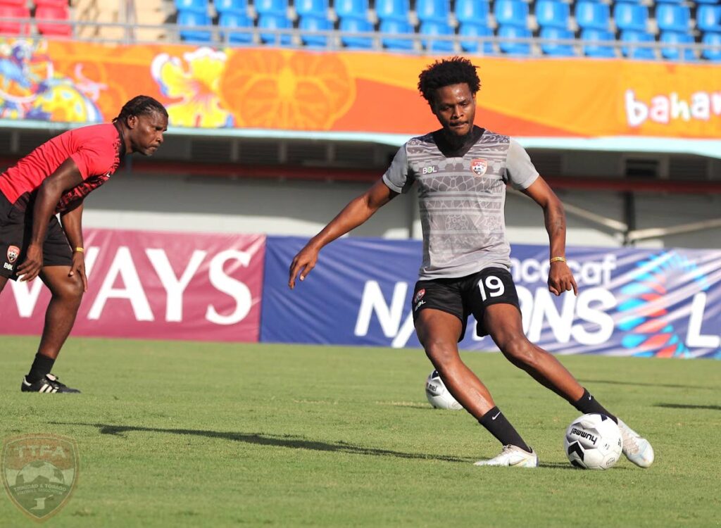 TT senior men's player Tristan Hodge takes part in a team training session ahead of the team's Nations League match against the Bahamas, in Nassau, on Friday.  - TTFA Media