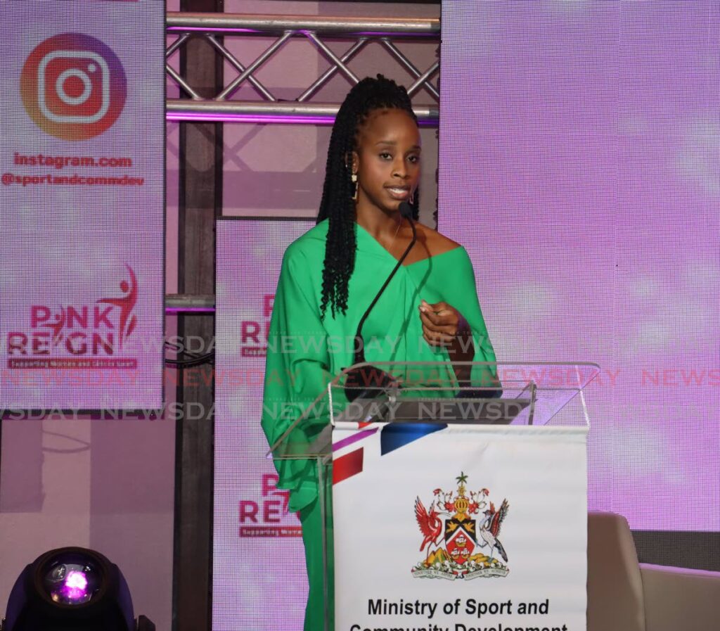 Former national gymnast Thema Williams at the launch of the Ministry of Sport's Pink Reign campaign at the Hilton hotel, Port of Spain, Friday. - Photo by Roger Jacob