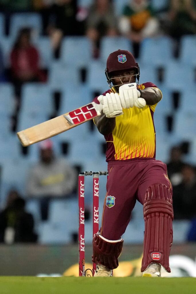 West Indies's batsman Rovman Powell plays a stroke shot during the first T20 against South Africa, at Centurion Park, in Pretoria, South Africa, on Saturday.  - AP PHOTO