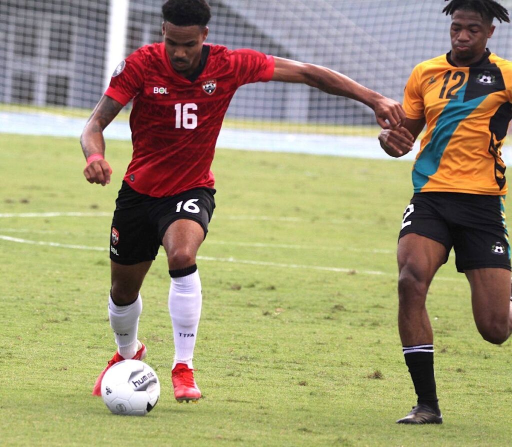 Trinidad and Tobago defender Alvin Jones on the ball against Bahamas on Friday in a Concacaf Nations League match at the Thomas Robinson Stadium, Bahamas.  - TTFA Media