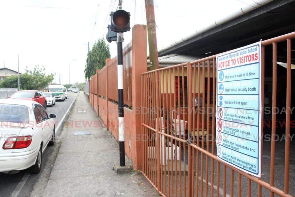 Seereeram Memorial Vedic School, Chaguanas where a man was shot and wounded after he attempted to rob a parent on Tuesday. - Photo by Lincoln Holder