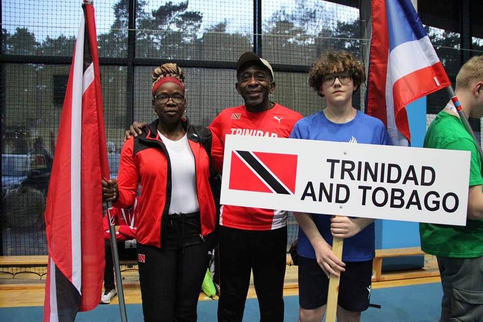 Trinidad and Tobago's masters athletes Gwendolyn Smith and Martin Prime at the opening ceremony of the World Masters Indoor Championships in Torun, Poland.  - Facebook