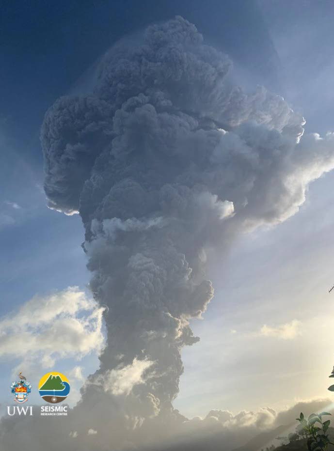 In this file photo, a cloud of ash is seen billowing in the sky above St Lucia after the La Soufriere volcano erupted for the second time in four days in April 2021.  - Photo courtesy UWI SRC