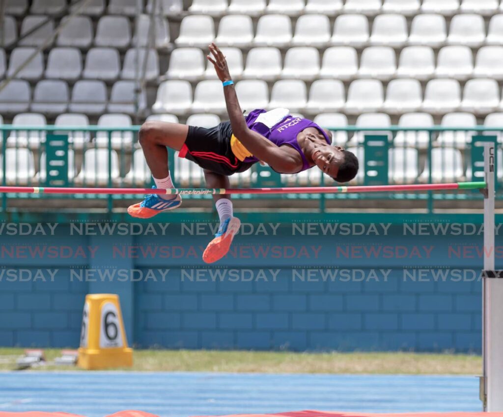 Kaleb Campbell of Kaizen Panthers Club won the boys under-17 high jump at the Falcon Games, Dwight Yorke Stadium, Bacolet, Sunday. - David Reid