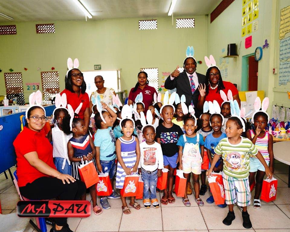  Ma Pau together with Keith Scotland the Member of Parliament of Port of Spain South collaborated in treating the children Kiddie Care Pre-School for Easter. - 