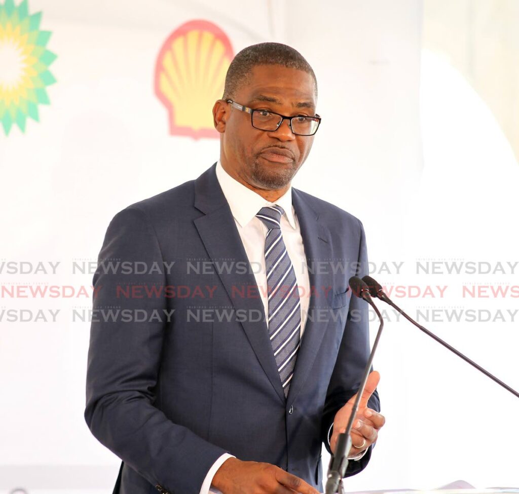 SOLAR TALKS: Shell’s senior vice president and country chair Eugene Okpere speaks at the sod-turning ceremony in Brechin Castle, Couva for a solar site on Wednesday. Photo by Lincoln Holder