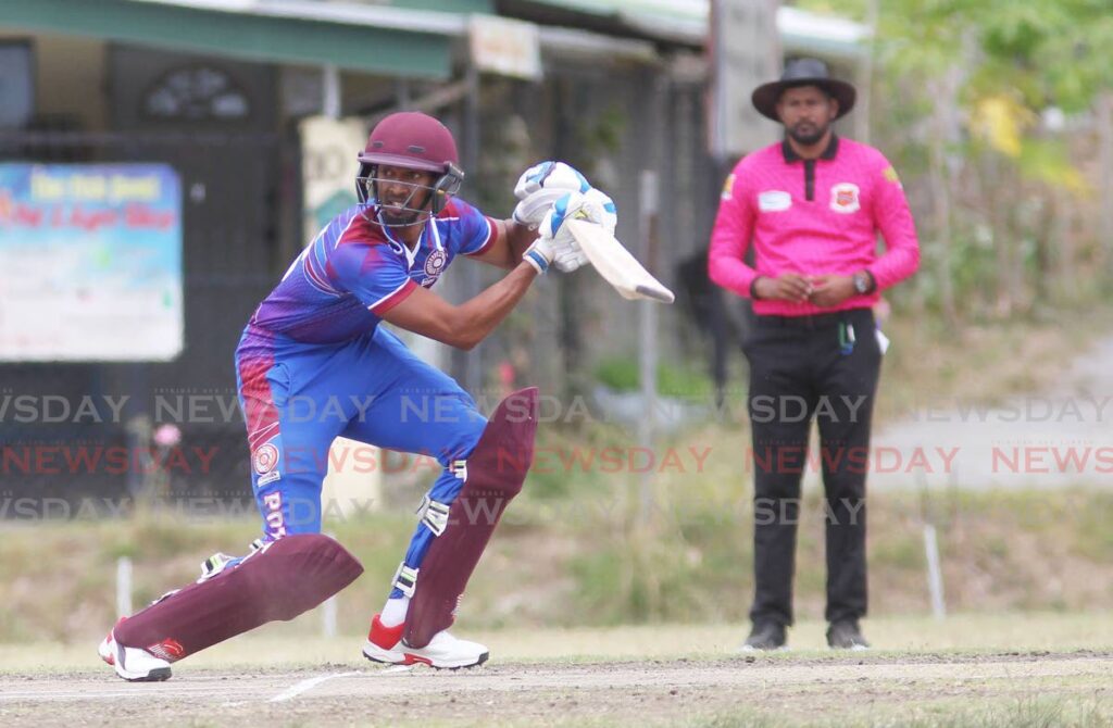 Powergen Penal SC batsman Vedesh Sookhai at the wicket against Preysal SC at Inshan Ali Park, Preysal. - Lincoln Holder