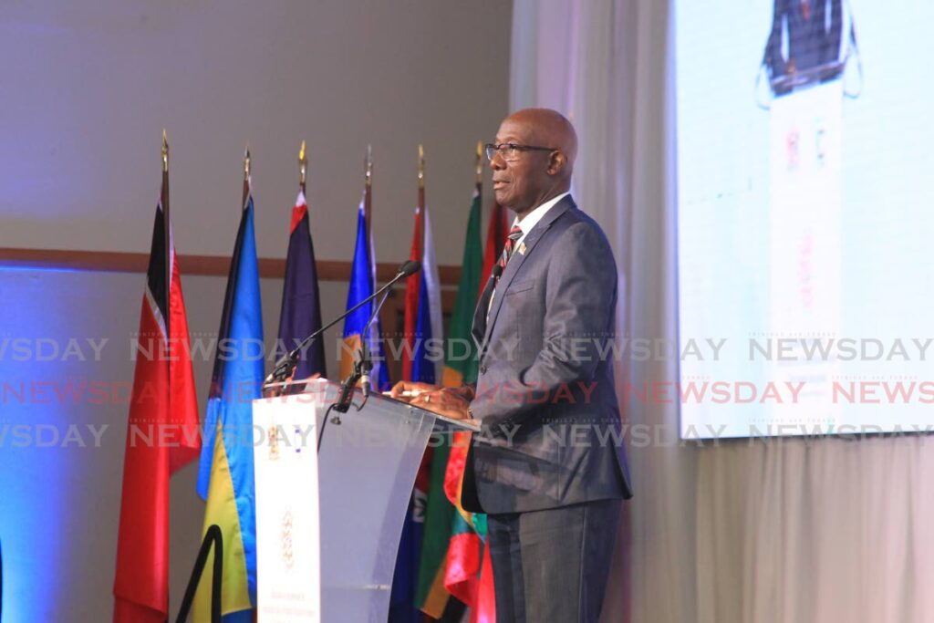 Prime Minister Dr Keith Rowley speaks at the Caricom crime symposium in April. - Photo by Ayanna Kinsale
