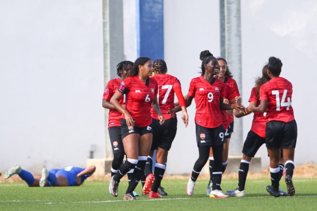 Trinidad and Tobago's J'eleisha Alexander (9) scored a hat-trick in her team's 3-2 win against Guadeloupe during the Concacaf U-20 Women's Qualifier, on Monday, at the Rignaal Jean Francisca Stadium in Curacao. - TTFA Media
